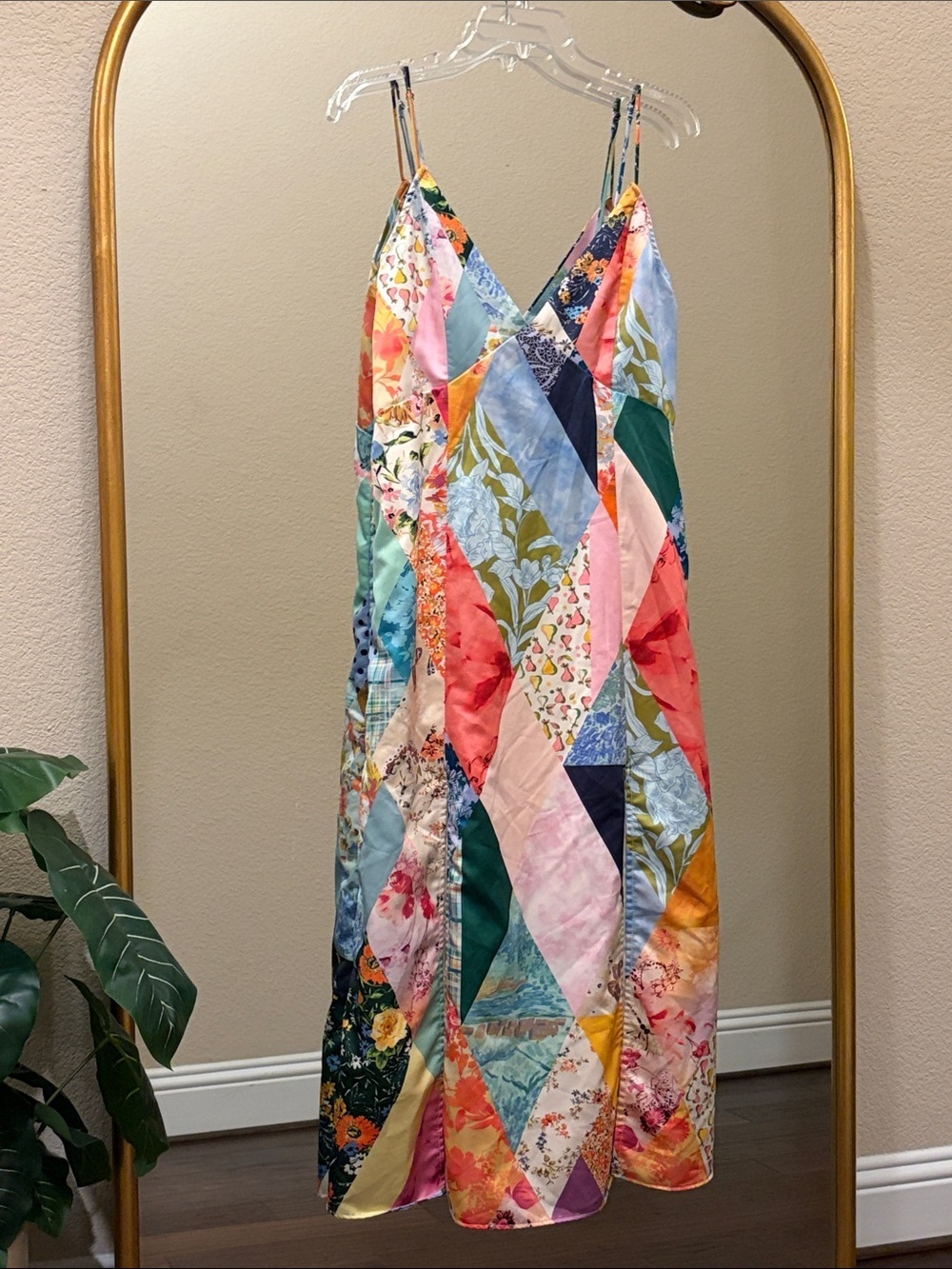 Maeve by Anthropologie Patchwork V-Neck Slip Midi Dress Size M - Picture 2 of 10